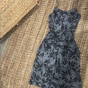 Penny Black Navy Floral 100% Linen Midi Dress Size 40